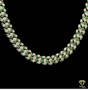 Chaîne à maillons cubains vert et blanc glacé de bonne qualité pour le style de rue ou la vie nocturne et les événements spéciaux disponibles à la vente - Product Image 4