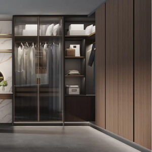 Armario de puerta de cristal de nuevo diseño, <span class=keywords><strong>muebles</strong></span> de dormitorio de estilo italiano moderno, combinación de aluminio y madera, armario de almacenamiento con luz - Product Image 1