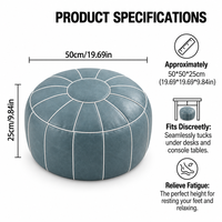 Housse de pouf ronde en similicuir PU bleu pour jouets, vêtements usagés, repose-pieds de canapé, salon, chambre, salle de jeux