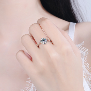 แหวนแฟชั่น S925สีขาวชุบทองแหวน1Ct เพชรโมอิสซาไนต์สำหรับผู้หญิงแหวนหมั้นเพชรโมอิสซาไนต์ - Product Image 2