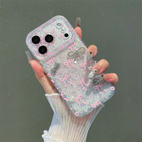 Funda de Teléfono con Lazo Rosa y Diamantes Brillantes para iPhone 13 14 15 16 17 18 Pro Max, Nueva 2026 para Chicas