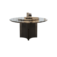 Ensemble de table à manger ronde en marbre naturel 8 places, table sur piétement moderne de luxe pour mobilier d'hôtel
