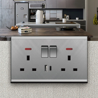 Prise murale universelle normale USB+Type-C avec interrupteur, 3 broches, 13A, double prise multiple, rayures scintillantes
