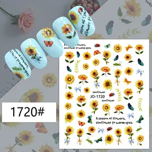 Adesivi per unghie girasole giapponesi all'ingrosso decorazione giallo brillante fiori di sole 3D decalcomanie per unghie adesivo