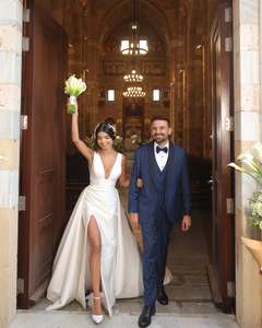 Ruolai WTH189 simple sans manches <span class=keywords><strong>en</strong></span> satin a-ligne robe <span class=keywords><strong>de</strong></span> mariée 2025 col <span class=keywords><strong>en</strong></span> V fendu <span class=keywords><strong>2</strong></span> <span class=keywords><strong>en</strong></span> <span class=keywords><strong>1</strong></span> robe <span class=keywords><strong>de</strong></span> mariée - Product Image 4