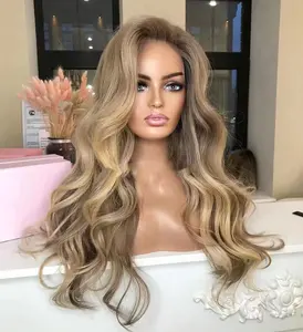 16A European Raw Human Hair Highlight Champagne Color Body Wave HD Transparent Lace Jewish Wig Pre Plucked With Baby Hair