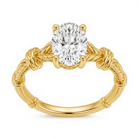 Bague de fiançailles personnalisée en or massif 18 carats avec diamant ovale de 2 carats certifié IGI, cultivé en laboratoire, et bande tressée à nœuds