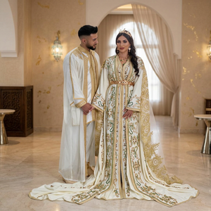 Elegant Embroidered Polyester Maxi <b>Thobe</b> Wedding Floor Floral Pattern Middle East Women Long Sleeve High Neck Traditional Modest - Product Image 3