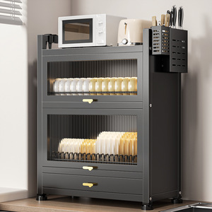 Support à vaisselle et à bol moderne réglable à trois niveaux Cadre de vidange d'évier de cuisine <span class=keywords><strong>noir</strong></span> et blanc avec supports de rangement - Product Image 4