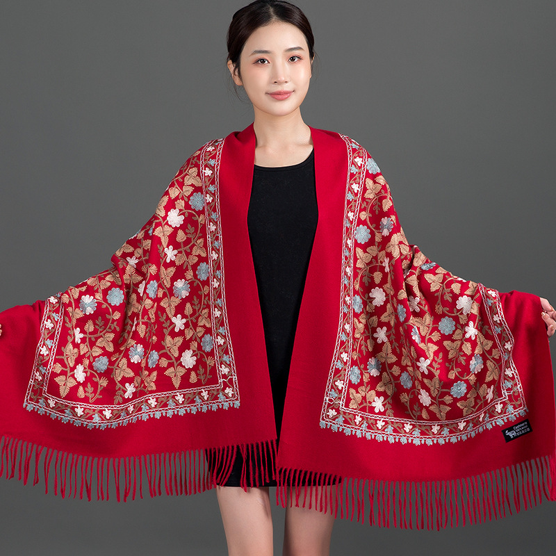 Chal Pashmina De Lana Pura Para Mujer - Bufanda Afgana Larga Con Flecos, Multicolor, Estilo étnico