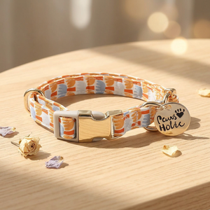 Fashion Luxury Cotton <b>Dog</b> Collar Elegant Modern Print Soft & Durable with Adjustable Buckle and Personalized Tag for Small <b>Dog</b> - Product Image 1