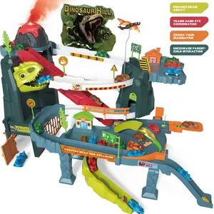 Dinosaur Volcano Eruption Multifunctional Slot Track Toy Set With 8 Cars And Music Toy Car Track