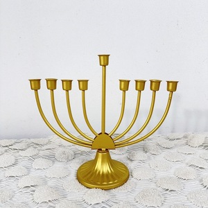 Hanukkah Nine Headed Candlestick Vintage Gold <b>Iron</b> Candle Holder For Religious Activities Christmas Decoration - Product Image 4