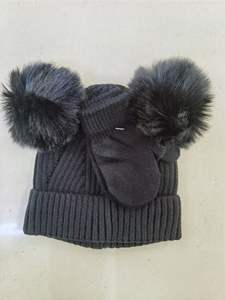 Double Pompom Knit Ribbed Kids Beanie Baby Hat <strong>Hand</strong> <strong>Gloves</strong> Set - Product Image 6