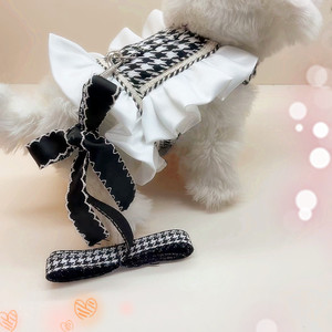 Arnés para Perros y Gatos, Diseño de Pata de Gallo en Blanco y Negro, Ajustable, para Razas Pequeñas, con Correa para Pasear - Product Image 2