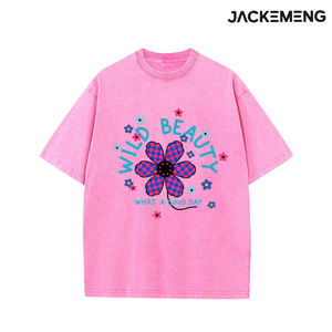 T-shirt Oversize in Cotone Lavato con Stampa a Tema Giocoso '<span class=keywords><strong>Wild</strong></span> Beauty', Stile Retrò Streetwear Casual, Magazzino USA, Vendita all'Ingrosso - Product Image 5