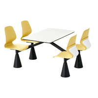 Ensemble de table à manger commerciale en plastique facile à nettoyer avec plateau blanc et chaises bleues pour hôpital et salle de pause
