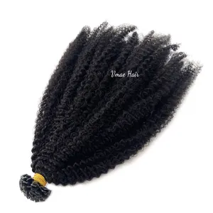 Vmae bán buôn Mông Cổ afro kinky đầy đủ lớp biểu bì phù hợp sâu xoăn Trinh Nguyên i k tip phẳng phần mở rộng tóc người