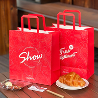 Sac d'emballage personnalisé pour boulangerie, croissants, pain, café, boissons, aliments à emporter, sac en papier kraft avec poignées
