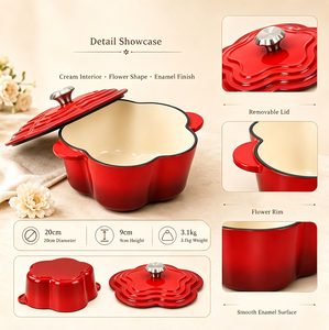 Encantadora Olla Holandesa de Hierro Fundido Esmaltado con Forma de Flor Estilo Cottagecore - Olla para Guisos en Tono Pastel Lavanda para Decoración de Cocina Rústica - Product Image 4