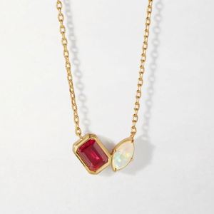 Collier en acier inoxydable pour femmes Mode européenne et américaine Ins Ruby Zircon Collier - Product Image 5