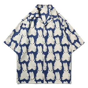 2024 Summer Hawaiian Rabbit Print Shirt for Men Short Sleeve Casual Loose Shirt Tops