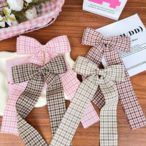 Jepit Rambut Pita Panjang Dua Lapis Motif Kotak-kotak Houndstooth Klasik untuk Anak Perempuan, Aksesoris Rambut Gingham untuk Kuncir Kuda - Product Image 2