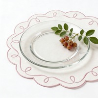Set de table rond personnalisable en coton et lin, broderie festonnée rouge, lavable, pour mariage, fête, banquet, décoration de table