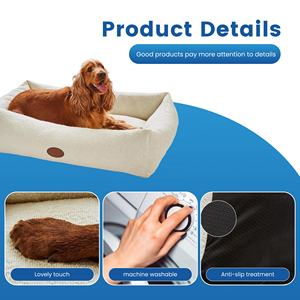 Cama grande para perros de alta calidad, cubierta extraíble rectangular única, patrón sólido, refuerzo cómodo, Boucle lavable para perros cómodos - Product Image 5