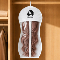 Sac de rangement portable pour perruques en non-tissé transparent avec fermeture éclair PEVA, anti-humidité, pour perruques longues et extensions de cheveux naturels, idéal pour les voyages