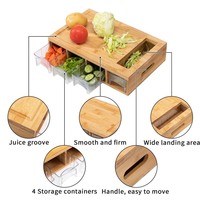 Planche à découper en bambou avec 4 compartiments, tiroirs pour le rangement et le transport, naturelle