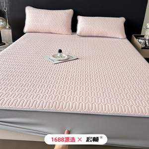 Hongchang Ice Silk Fitted <b>Sheet</b> Mat 1.2m 1.5m 1.8m 2.0m Breathable Summer <b>Bedding</b> Set for Adults Modern Style - Product Image 2
