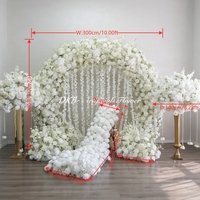 Gapura Bunga Pernikahan Minimalis Bulat 8*10 kaki Warna Putih, Gapura Bunga Pernikahan Buatan Tangan Realistis dengan Hiasan Wisteria Gantung