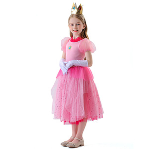 Robe de princesse pêche, costume à paillettes roses pour filles de 8 à 13 ans, tenue de cosplay pour Halloween - Product Image 4