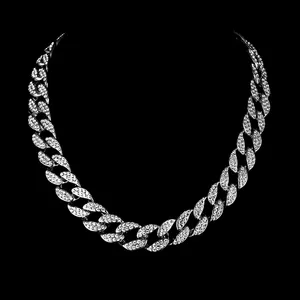 Full Iced Out Bling Bling ของผู้ชาย Hiphop Cadena เครื่องประดับ Rhinestones เพชร Cuban Link Chain