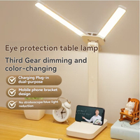 Lampe LED pliable à double tête 2-en-1, lampe de bureau tactile rechargeable, lampe de lecture et de nuit pour dortoir