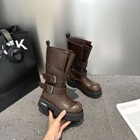 Bottes Chelsea à plateforme épaisse pour femme, à double lanière, noires, pour l'hiver et l'automne, vente en gros directe d'usine