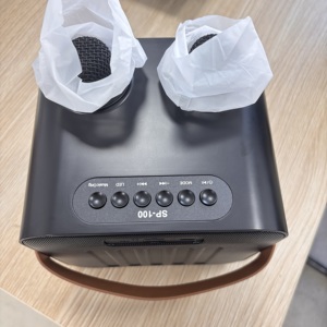 Speaker Audio Karaoke Terintegrasi Mini Dual-Mic dengan Pembatalan Vokal, Audio 2-in-1 untuk Luar Ruangan & Rumah