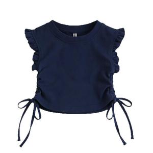 Completo Estivo per Bambine 2026, Nuovo Stile Occidentale, T-shirt con Pizzo, <span class=keywords><strong>Pantaloncini</strong></span> Bloomers, Fiori Cartoon, Abbigliamento per Bambini in Poliestere - Product Image 5