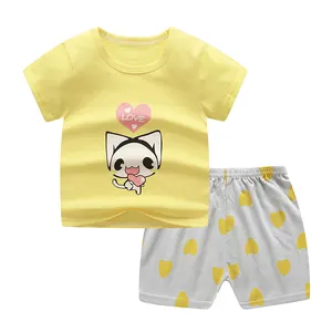 Wholesale Price Cute Printing Short Sleeve Suit 2 PCS Baby Clothings Set for Boys and Girls