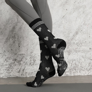 High Quality Spring and Autumn New Cotton Lattice <strong>Socks</strong> Black Unisex Size Yoga Pilates Sports Crew Non-Slip Floor <strong>Socks</strong> - Product Image 4