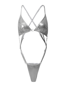 Costume da Bagno Intero Sexy Argento per Donna, Monokini Tinta Unita, Costume Regolabile, Produttori OEM ODM, Costumi da Bagno Personalizzati 2024 - Product Image 3