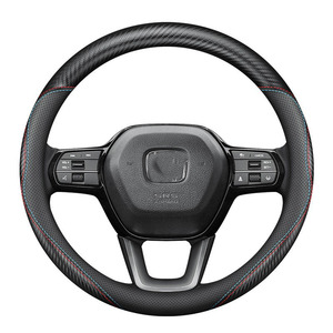 Housse de <span class=keywords><strong>volant</strong></span> de voiture en cuir noir mat en fibre de carbone, design rond de <span class=keywords><strong>37</strong></span> <span class=keywords><strong>cm</strong></span>, dernière génération - Product Image 1