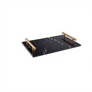 Plateau de chocolat de service en marbre de conception admirable avec poignées en métal pour plateau de service de vaisselle de fête de mariage - Product Image 1