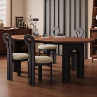 Table de cuisine ovale en noyer style rétro moderne 6 places, ensemble table et 8 chaises en bois massif pour restaurant et maison
