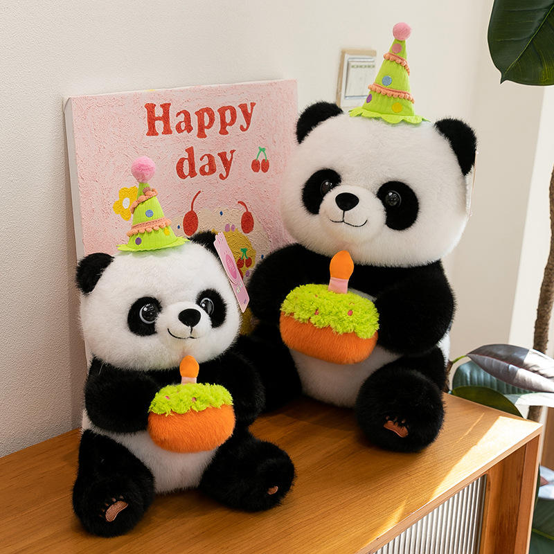 Panda Dolls with Birthday Hat and Cake, Soft Stuffed Plush Animal Toys Plushies Birthday Gifts for Her/Girlfriend Lover
