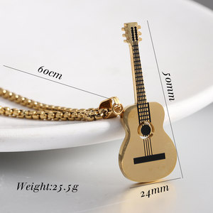 Collana con Ciondolo a Forma di Chitarra in Acciaio Inossidabile, Gioielli Ispirati alla Musica <span class=keywords><strong>Hip</strong></span> <span class=keywords><strong>Hop</strong></span> e Rap per Uomo - Product Image 6