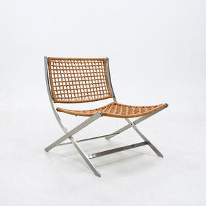 เก้าอี้พักผ่อนทันสมัยฐานสแตนเลส นั่งสบาย เหมาะสำหรับระเบียงกลางแจ้ง พร้อมเบาะหนังวัวถักทอ - Product Image 2