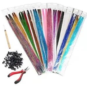 Hot Koop Zijde Klatergoud Hair Extensions Kleurrijke Hair Vlechten Met Tinsels Mooie Haaraccessoires