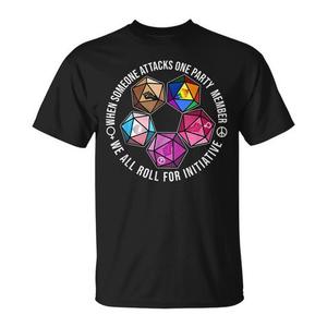 Camiseta de Juego de Mesa D&D con la Frase: Cuando Alguien Ataca a un Miembro del Equipo, Todos Lanzamos Dados por Iniciativa - Product Image 1